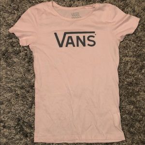 Pink Vans shirt with Grey Vans logo on front.